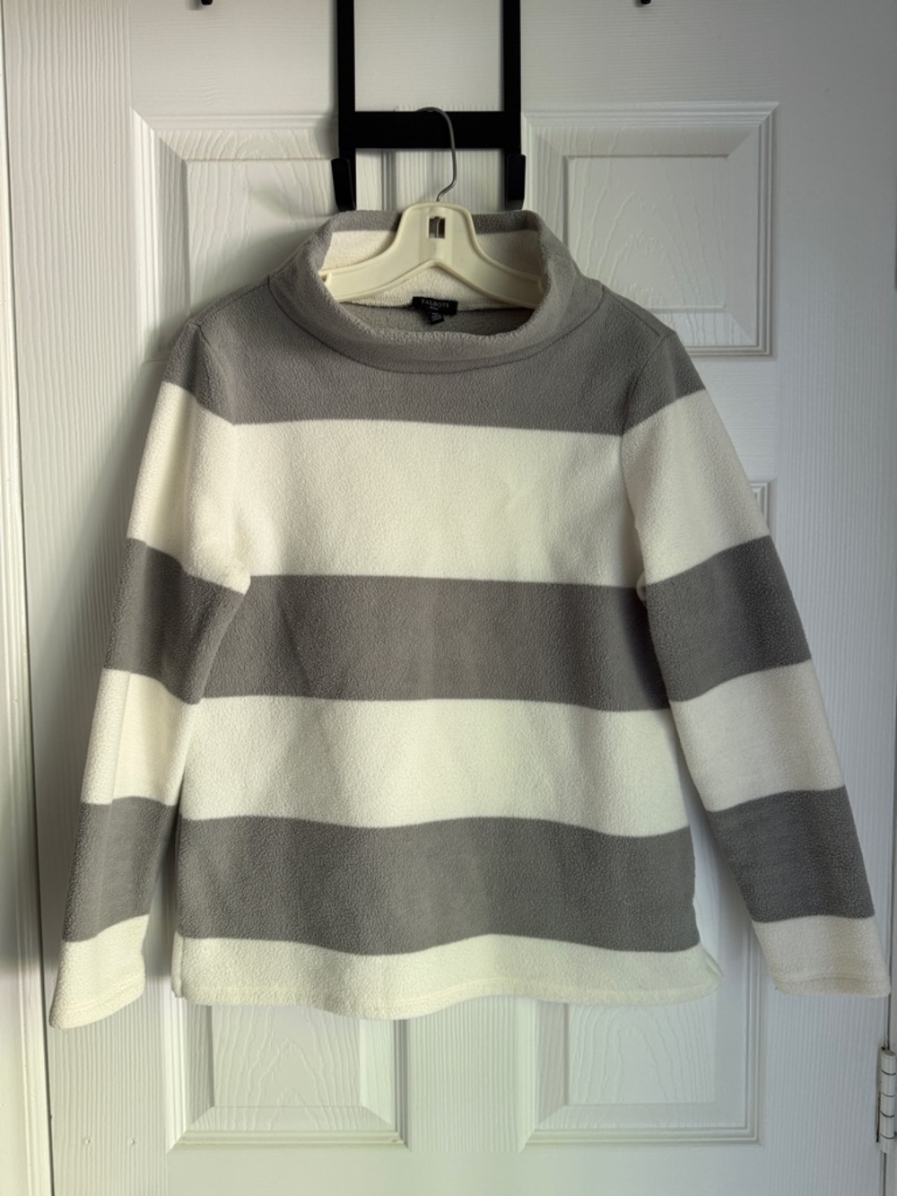 Talbots Gray and Cream Striped Turtleneck Sweater